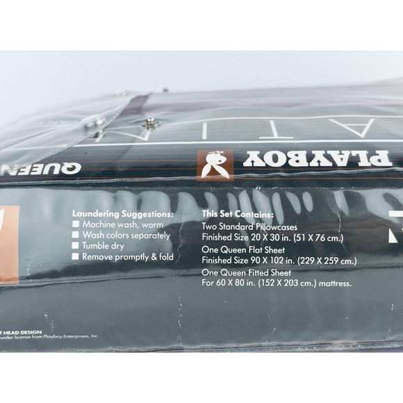 Playboy Bunny Logo Satin Sheets Queen Bed Set - 4 Piece Vintage 1986 Purple Plum - Picture 7 of 14